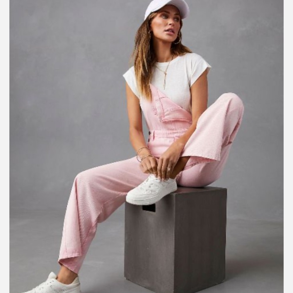 Vici She + Sky Pretty in Pink Denim Overalls, NWOT Sz S - Picture 7 of 16